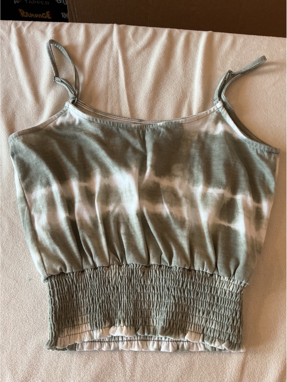 Lovefire tie dye smocked cami top green and white size XS